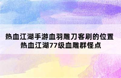 热血江湖手游血羽雕刀客刷的位置 热血江湖77级血雕群怪点